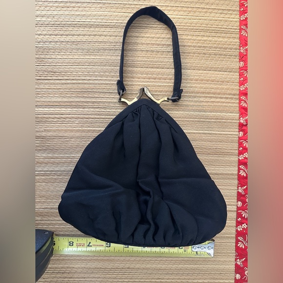 Kent Vintage Art Deco Black Evening Handbag Gold Hardware Integrated Coin Purse - Picture 14 of 14